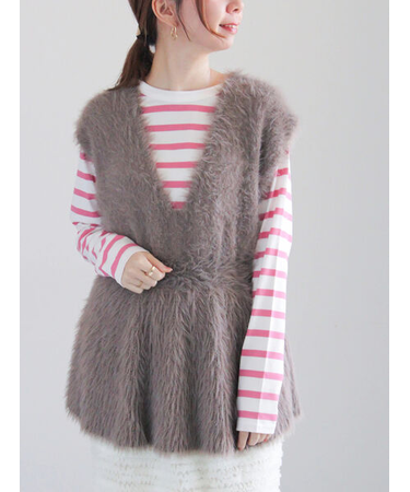 シャギーペプラムニットベスト