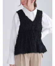 フリンジジャカードジレブラウス