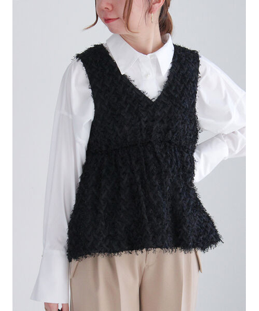 フリンジジャカードジレブラウス