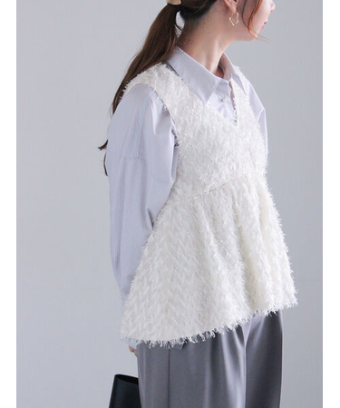フリンジジャカードジレブラウス