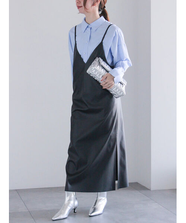 フェイクレザーキャミワンピース