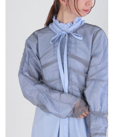 チュールギャザー2wayブラウス