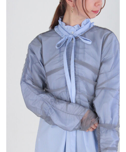 チュールギャザー2wayブラウス