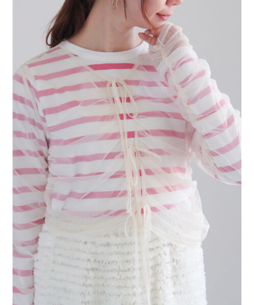 チュールギャザー2wayブラウス