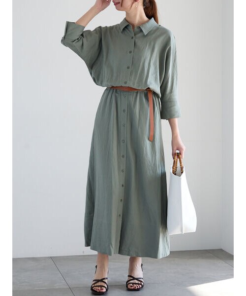 ベルト付きレーヨンリネンシャツワンピース｜テチチの通販｜&mall