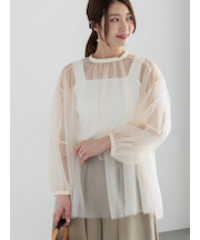 バルーンスリーブチュールブラウス