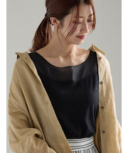 シアー切替スクエアネックタンクトップ