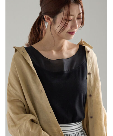 シアー切替スクエアネックタンクトップ