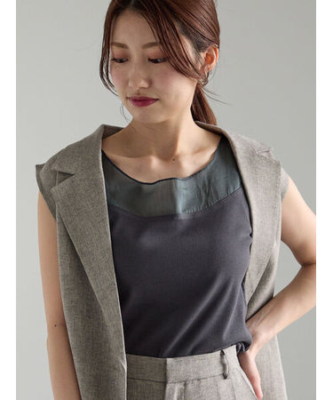 シアー切替スクエアネックタンクトップ