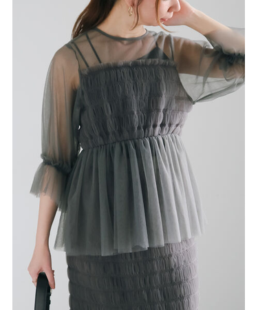 チュールシャーリングブラウス（セットアップ可）