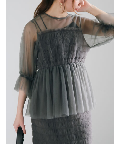 チュールシャーリングブラウス（セットアップ可）