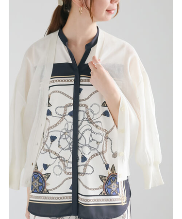 袖ボリュームシアーVネックカーディガン