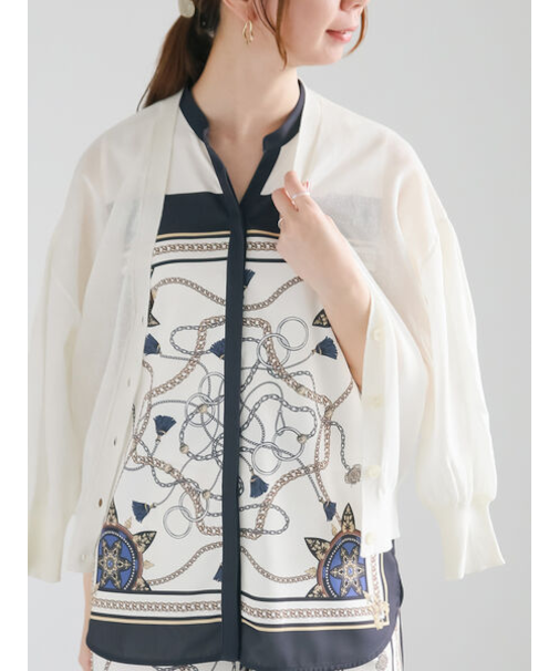 袖ボリュームシアーVネックカーディガン