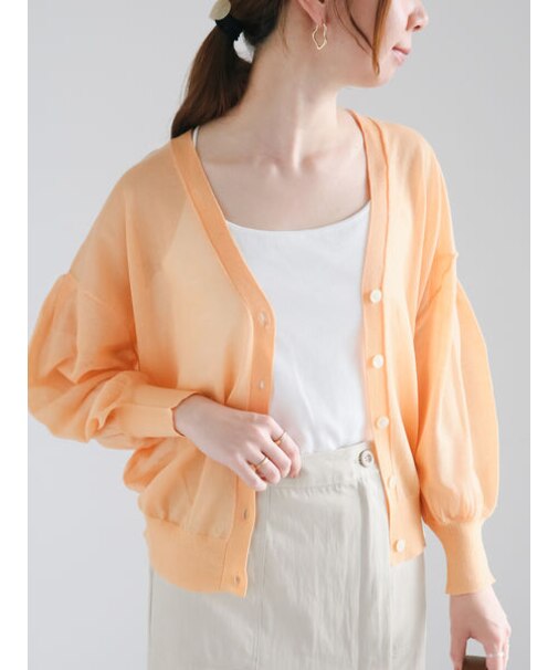 袖ボリュームシアーVネックカーディガン