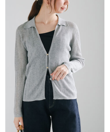 スキッパー風ポロニットシアーカーディガン