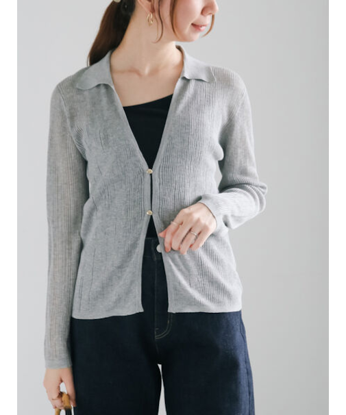 スキッパー風ポロニットシアーカーディガン