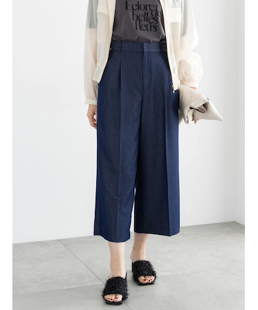 サイドベルトワイドクロップトパンツ