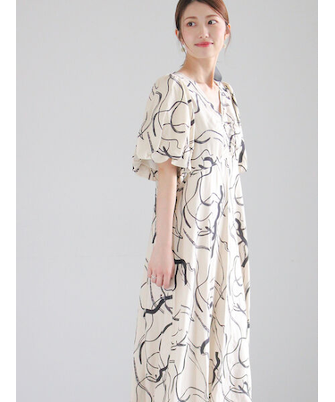 【松井愛莉着用】バルーンスリーブVネックワンピース