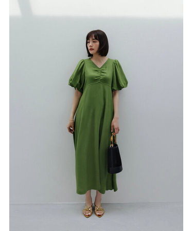 【松井愛莉着用】バルーンスリーブVネックワンピース