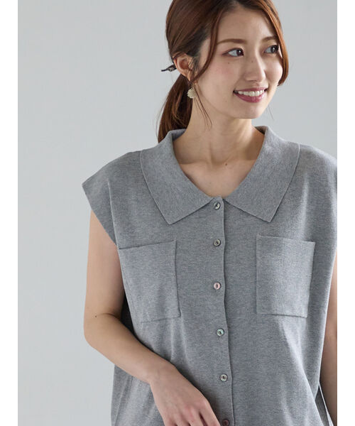 総針Wポケットスリーブレスポロニット｜テチチの通販｜&mall（アンド