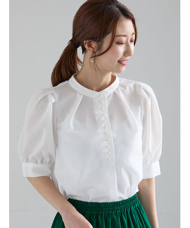 フロントメニーパールボタンブラウス