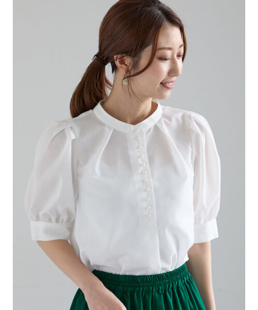 フロントメニーパールボタンブラウス