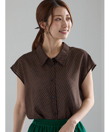 シアサッカージオメ柄シャツブラウス