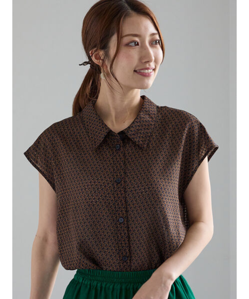 シアサッカージオメ柄シャツブラウス