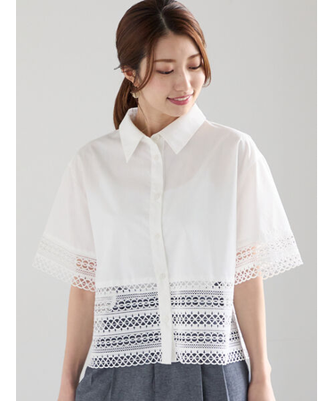 レース切替クロップトシャツ