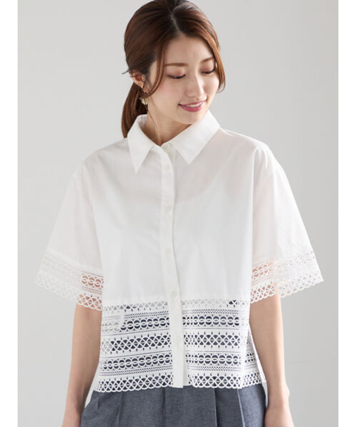 レース切替クロップトシャツ