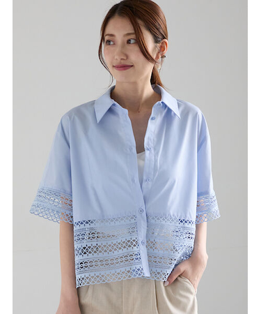 レース切替クロップトシャツ