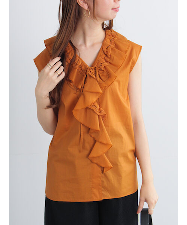 ラッフルフリルレースブラウス