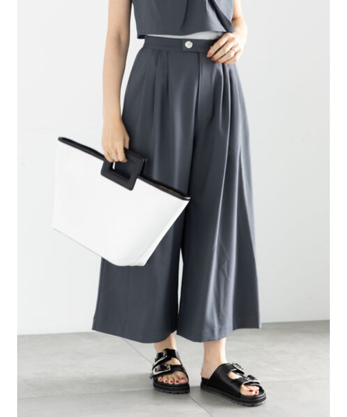 金釦麻調タックガウチョパンツ（セットアップ可）