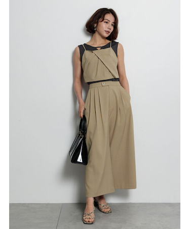 金釦麻調タックガウチョパンツ（セットアップ可）