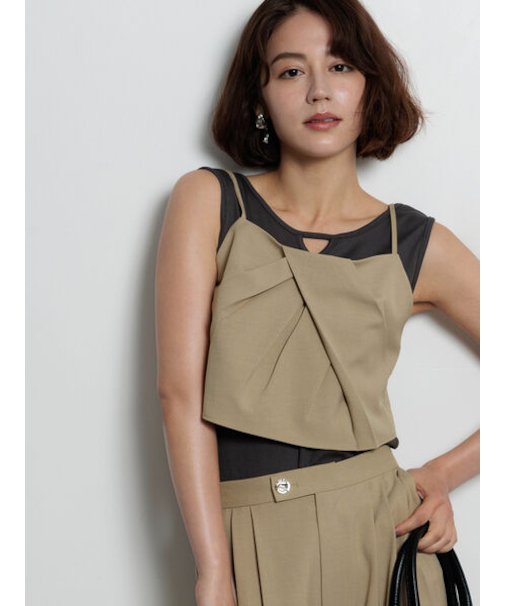 麻調ランダムタックキャミブラウス(セットアップ可)