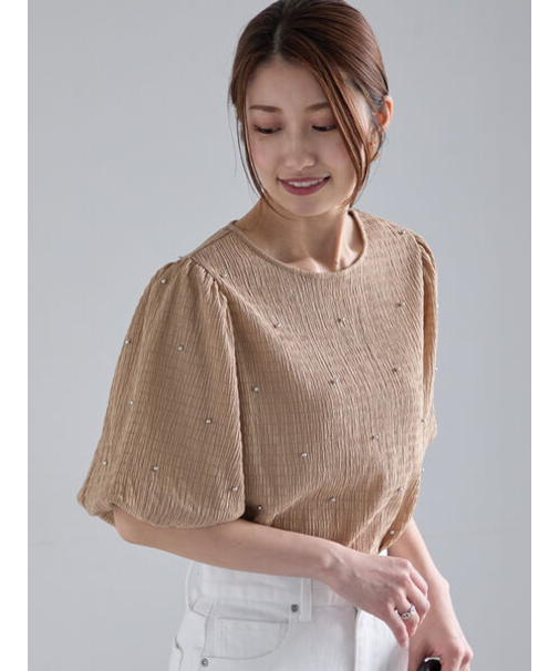 メタルドットボリュームスリーブトップス