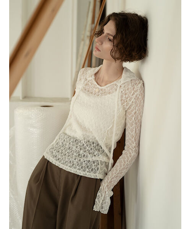 パッチワークレース前後2WAY衿デザインTOPS《2025Autumn catalog item》