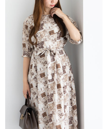 マップパターンプリントワンピース