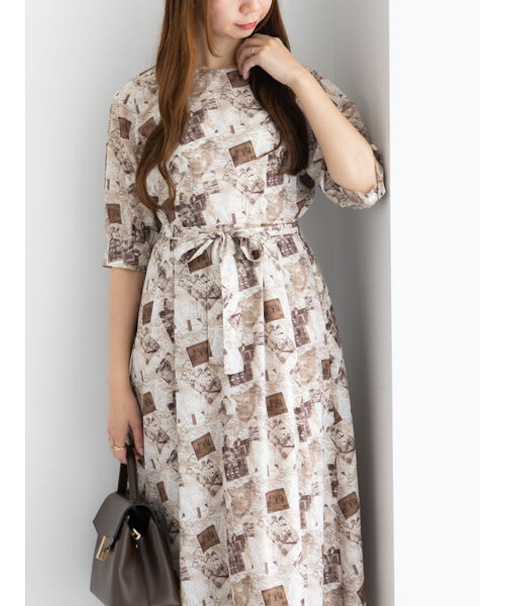 マップパターンプリントワンピース