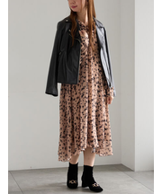 フラワーシフォンフリルネックドレス