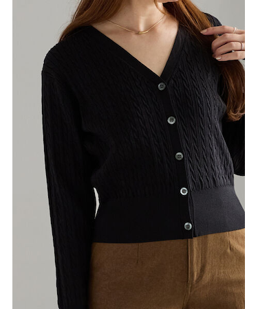 ミニケーブル刺繍Vネックカーディガン