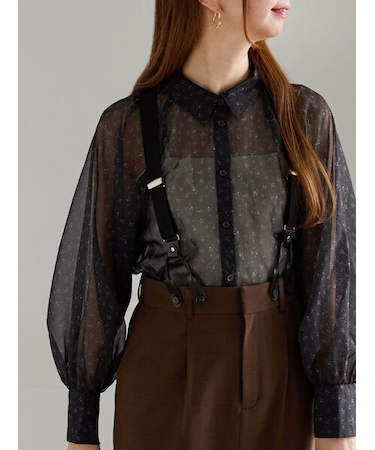 シアーフラワーボリュームスリーブブラウス