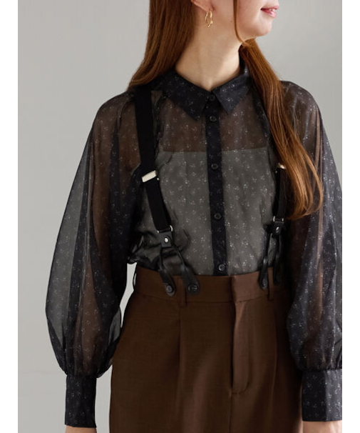 シアーフラワーボリュームスリーブブラウス