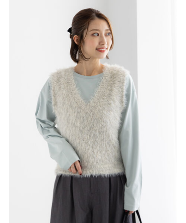 シャギーヤーンVネックベスト