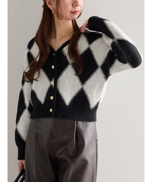 アーガイルジャガードVネックカーディガン
