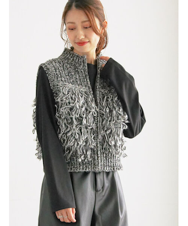 ループ編みコンパクトジップベスト