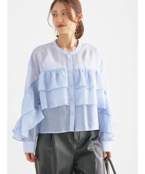 シアーフリルティアードブラウス