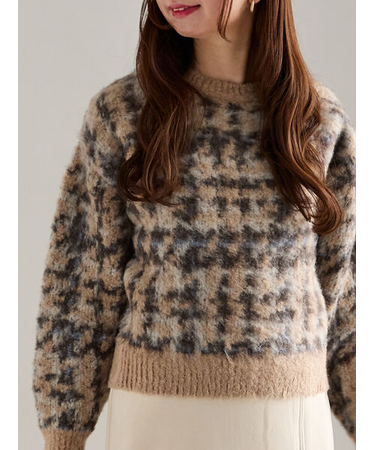 チェックジャガードニットプルオーバー