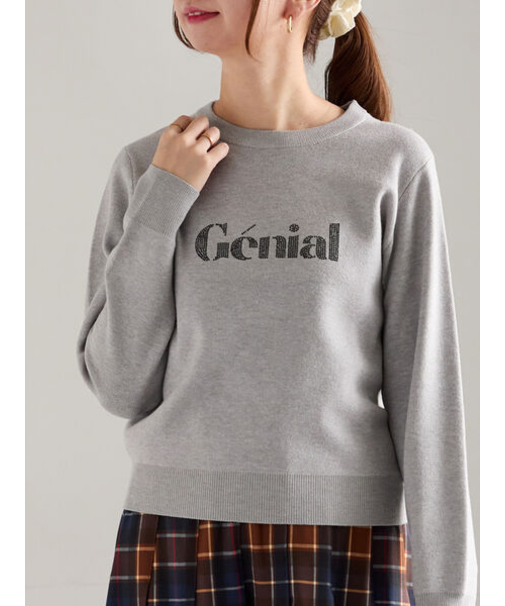 ラインストーンレタードニットプルオーバー