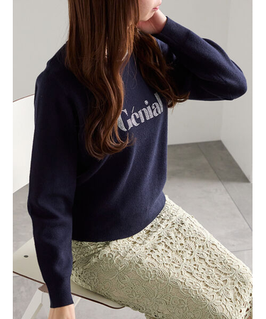 ラインストーンレタードニットプルオーバー